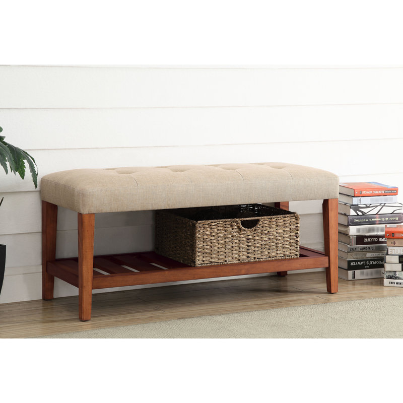 Beige Bedroom Storage Bench - Soft Seat, Slatted Shelf, Frame Fabric, Long-Lasting, Beige