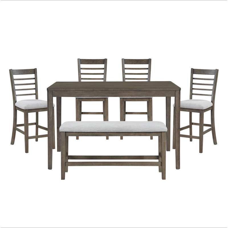 Élégante table de salle à manger à hauteur de comptoir 6 pièces avec banc et chaises