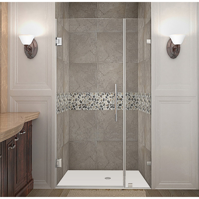Porte de douche à charnière complètement sans cadre 35 po x 72 po Nautis, Acier inoxydable