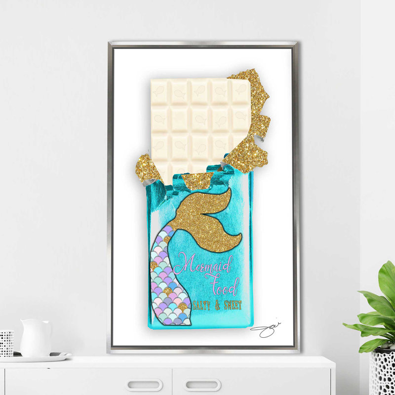 «Mermaid Chocolate Salty & Sweet 1» par By Jodi - impression, H 33,5 po x l 21,5 po x P 2 po, Cadre flottant argent