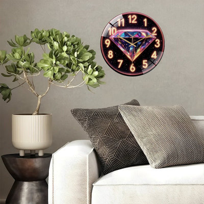 Glowing Clock Face with Diamond Art - 12'' Modern Glass Wall Clock