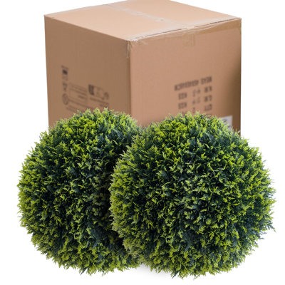 Ensemble de 2 boules de topiaire en cèdre artificiel réalistes - 21,6 po sphères artificielles de buis, verdure réaliste pour la maison intérieure et extérieure, diamètre 55 cm, boule de cèdre