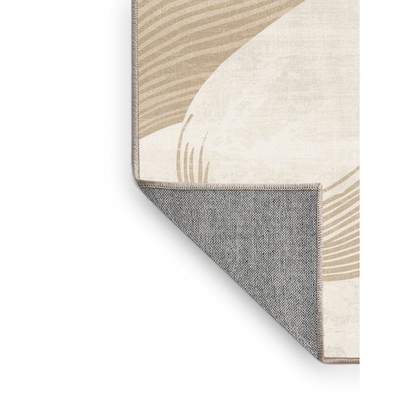 Machine Washable Higgins Eggplant Modern & Contemporary Solid Color Rug in Beige – Beige Binding, 8x12