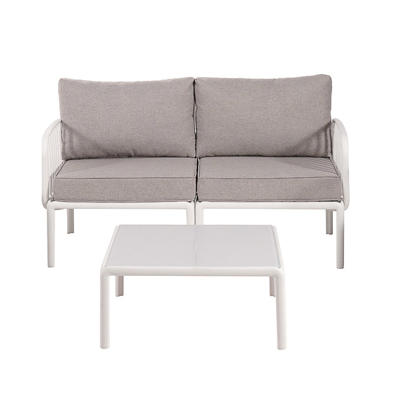 Ensemble de conversation pour patio 3 pièces, Gris clair, Blanc, 2 pièces: table, causeuse