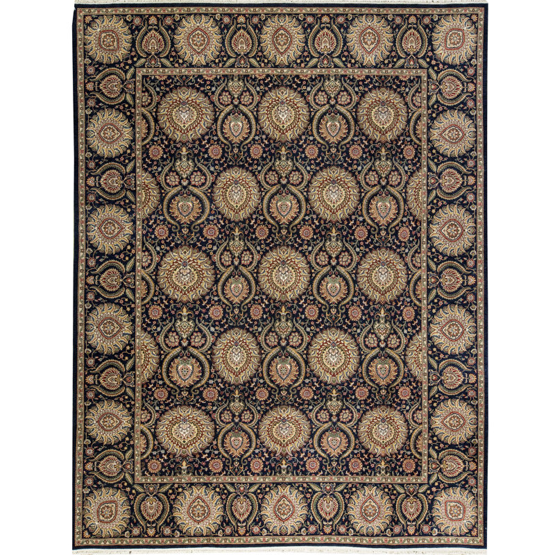 Tapis noir et beige noué à la main de haute qualité