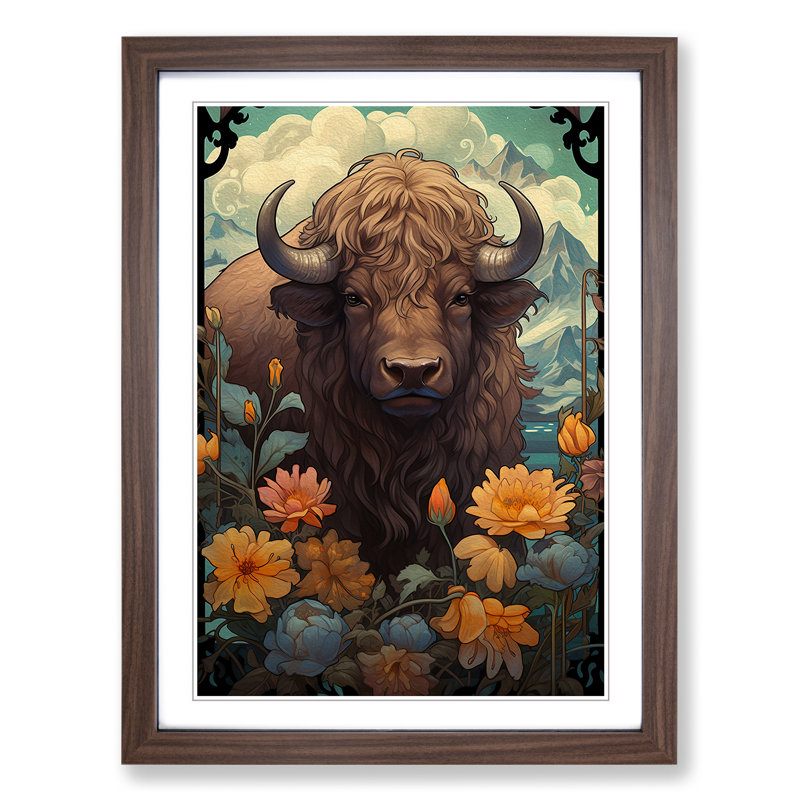 Buffalo Art Nouveau Art - Framed Print, Walnut Framed, 34cm H x 25cm W x 2cm D