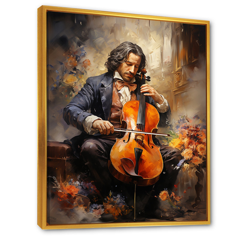 Violon rétro sur toile, Cadre flottant doré, H 32 po x l 16 po x P 1 po