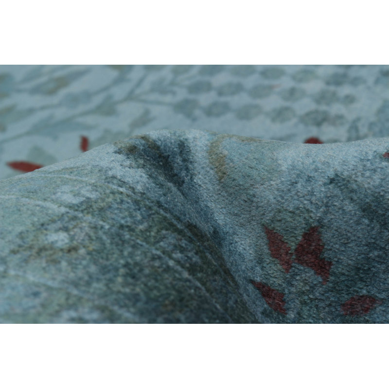 Tapis bleu denim clair en laine noué à la main de conception unique 9 pi 0 po x 11 pi 8 po