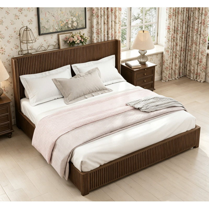 Solid Wood Platform Bed Frame, Walnut, Queen