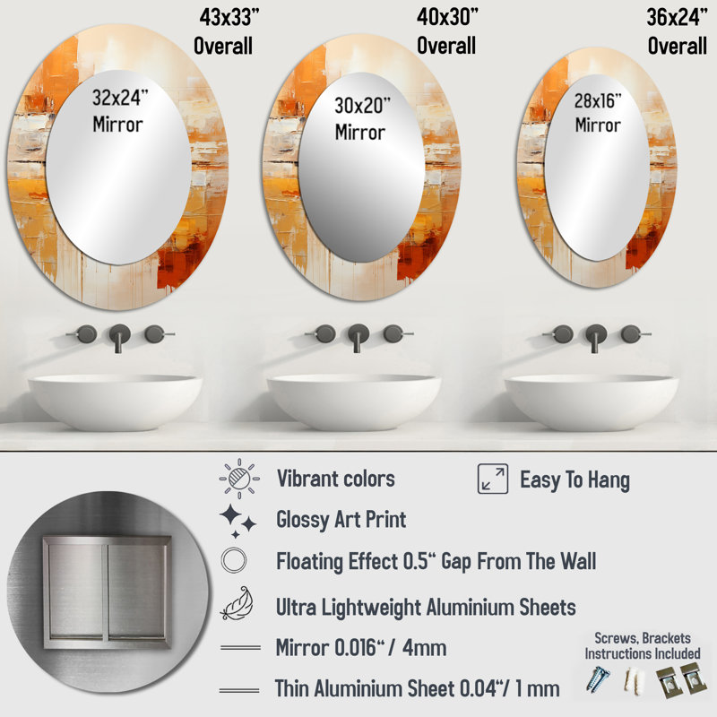 Miroir mural Glam Orange Beige Collage II - Glam, 40 po x 30 po