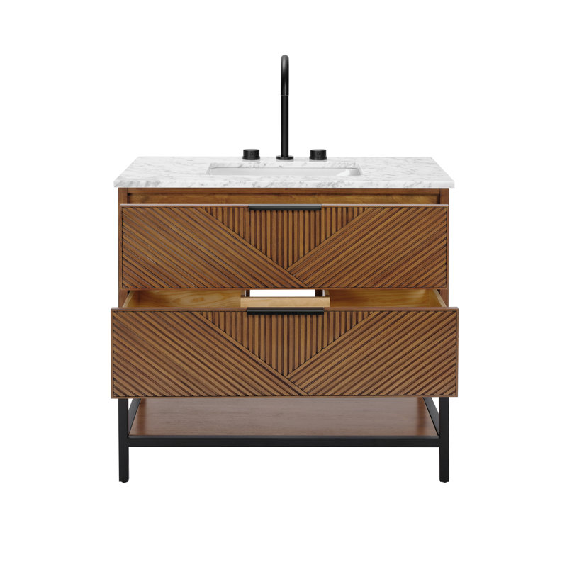 Diamond 36'' W Single Vanity, Matte Black, Walnut, White Quartz