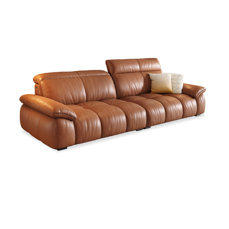 Causeuse-coussin modulaire en cuir véritable brun, Brun