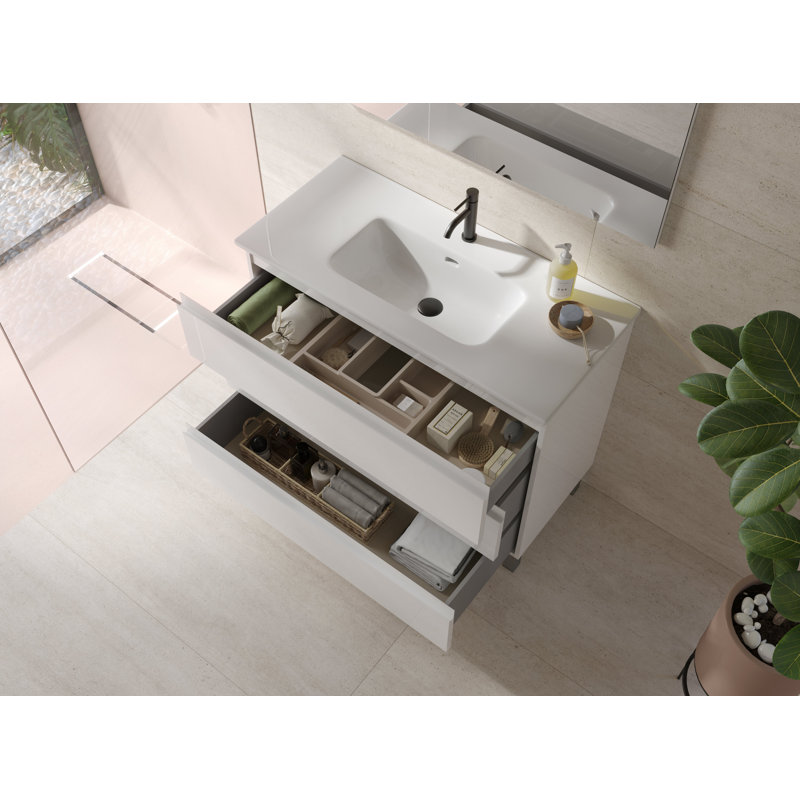 Bathroom Vanity Cabinet COSTA Collection by DAX, 28" W, White/Silver