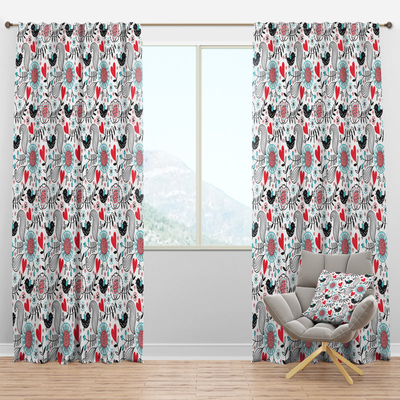 Designart 'Colourful Contract Floral Pattern' Traditional Curtain Panels, 52" W x 108" L
