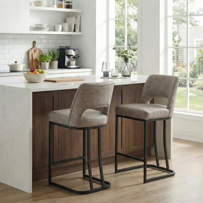 Faux Leather Upholstered Counter Height Bar Stool With Metal Frame,Set of 2