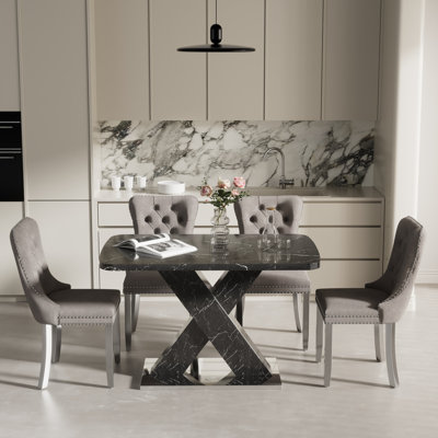 Ensemble de table de salle à manger extensible en panneau de fibres à densité moyenne pour 4 à 6 personnes