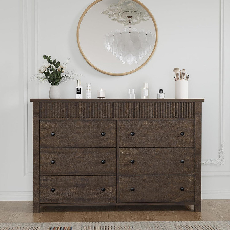 119.9 cm W Chest of 6 Drawers, Brown
