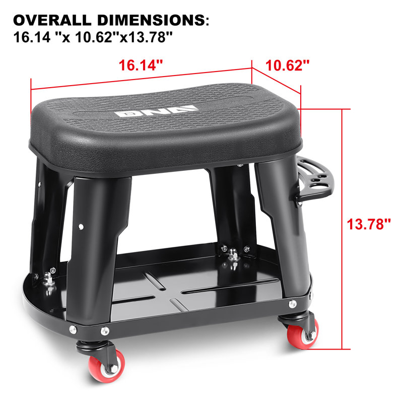 Tabouret de garage roulant amovible avec coussin de siège et plateau pour outils, capacité de poids de 300 lb