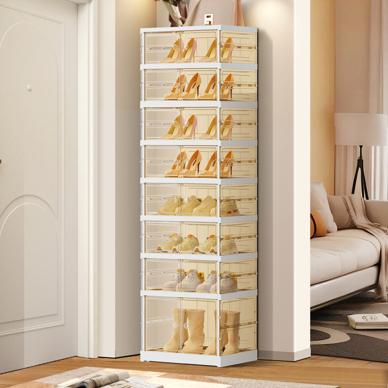 Armoire de rangement à chaussures pliable 8 niveaux 8 à 16 paires facile à assembler, White