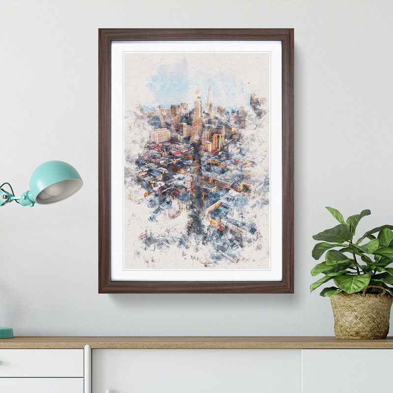 Downtown San Francisco - Picture Frame Painting Print, 63cm H x 45cm W x 2cm D, Walnut Framed