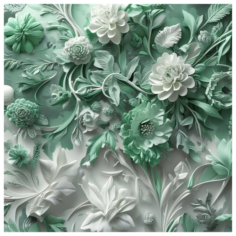 Housses de couette à motif floral vert et blanc, Lit simple
