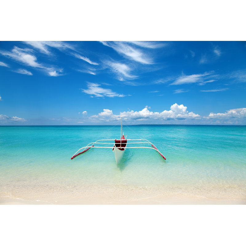 White Boat In Turquoise Water On A Tropical Beach by AND-ONE - Wrapped Canvas Print, 30cm H x 46cm W 