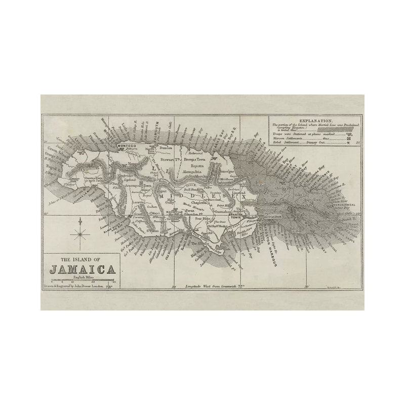 Map Of The Island Of Jamaica by John Dower - Wrapped Canvas Painting, 101.6 cm H x 66.04 cm W x 3.175 cm D