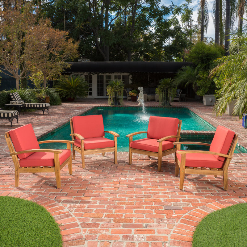 Claytor Metal Outdoor Lounge Chair, Teak, Red