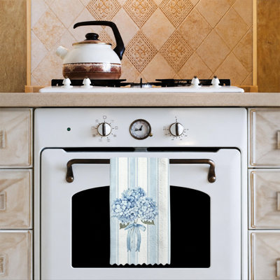  Linges de cuisine en microfibre, linges à vaisselle réutilisables absorbants, décoratifs résistants à la décoloration, 16 po x 24 po, rayure d'hortensia bleue