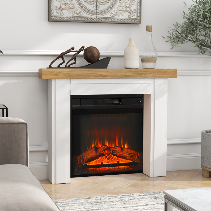 HOMCOM Fireplace Mantel, Solid Wood, Mantel, Natural