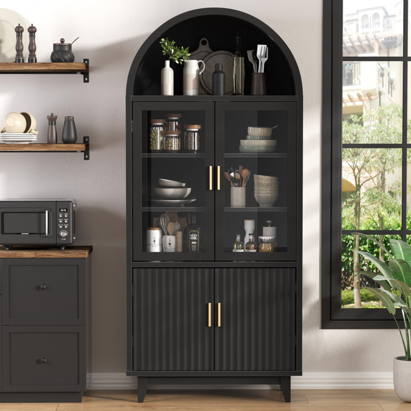 70.8" Tall Arched Storage Cabinet, Gold, Black