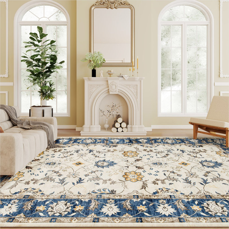 Tapis en flanelle bleu 120 x 96 x 0,3 po avec envers antidérapant, conception à profil bas et surface lavable à la machine résistant aux taches