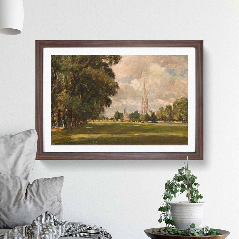 Salisbury Cathedral Vol.3 by John Constable - Picture Frame Painting, Walnut Framed, 48cm H x 65cm W x 2cm D