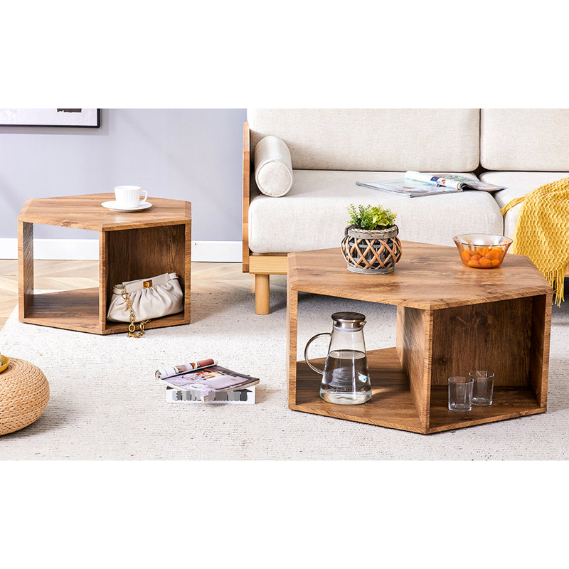 Table basse hexagonale minimaliste - motifs charmants, rangement supplémentaire, entretien simple, installation multifonctionnelle attrayante