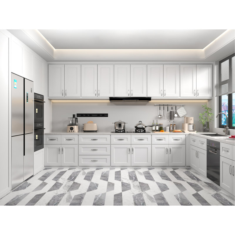 Armoire abordable en bois massif blanc avec tiroir et charnières à fermeture en douceur pour le garage de la cuisine l 27 po x P 36 po.