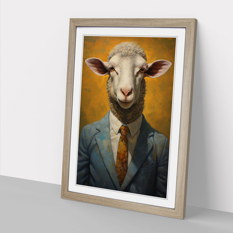 Sheep in a Suit Painting No.3 - Framed Print, Oak , 34cm H x 25cm W x 2cm D