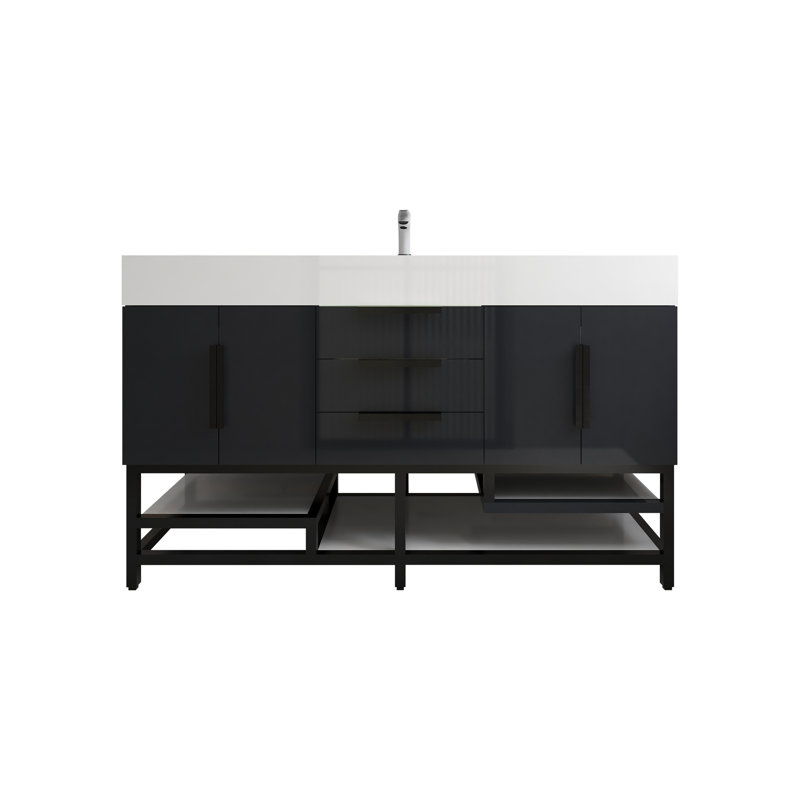 Meuble-lavabo sur pied simple 60 po Jessica, Gris brillant