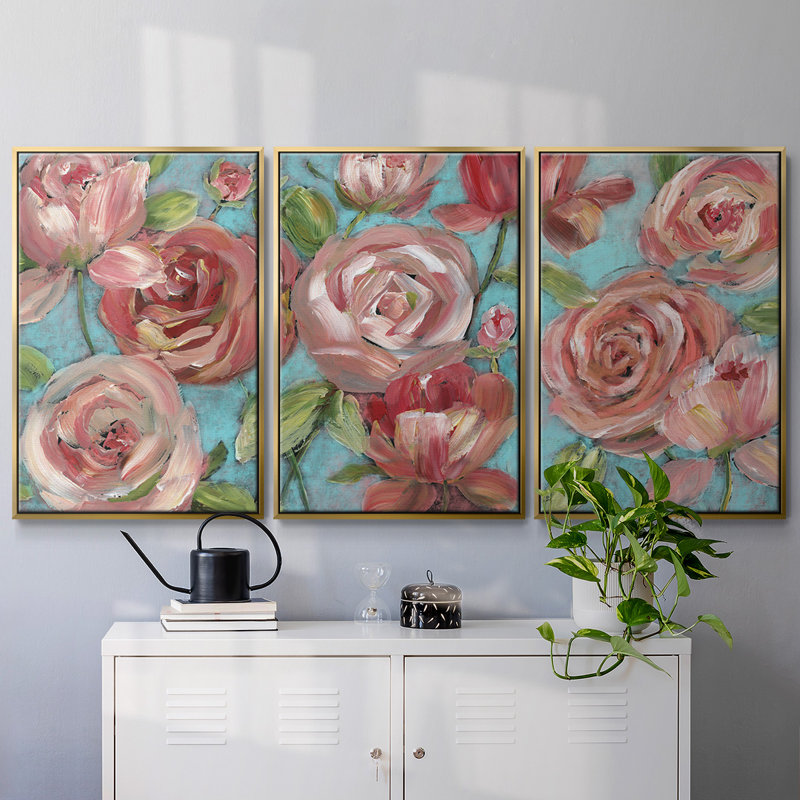 Pêches et crème, reproduction sur toile 3 pièces, H 36 po x l 75 po x P 2 po, Or