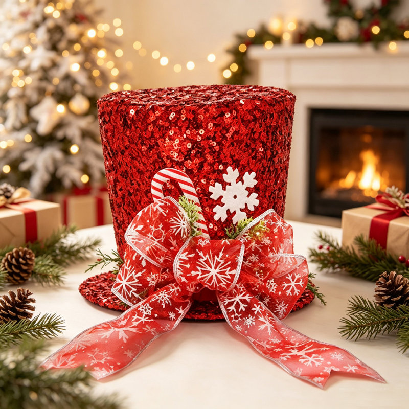 Décoration de Noël chapeau de Noël avec nœud flocon de neige, décoration de chapeau de Noël, Noir B