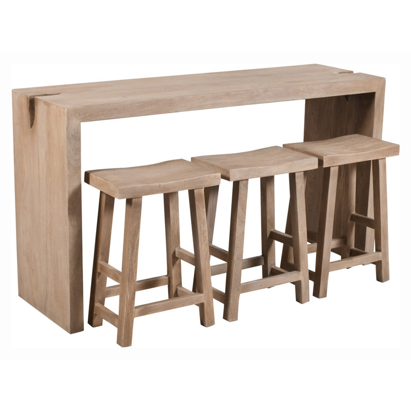 Table de comptoir 4 pièces Argyle au fini bois de frêne récupéré clair ivoire