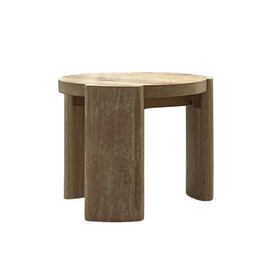 Table de bout ronde contemporaine avec base de socle - bois d'ingénierie au fini chêne et bois d'hévéa