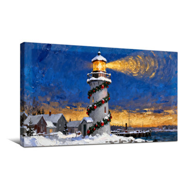 Phare de Noël avec veilleuse scène d'hiver enneigée