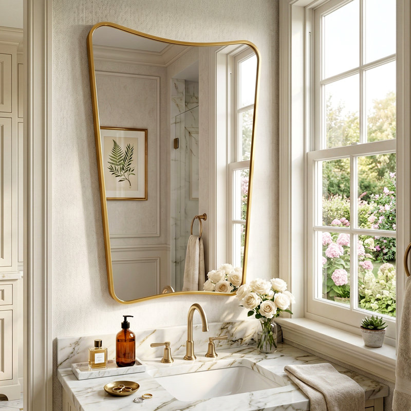 Miroir de salle de bain Contemporary, 36 po x 24 po, Doré