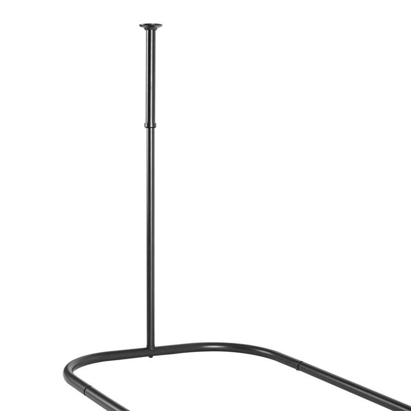 Black Aluminum D-Shaped Wall and Ceiling Mounted Shower Rod