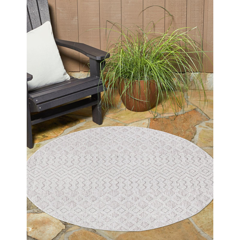 Grindle Geometric Indoor / Outdoor Rug, Round 5'3"
