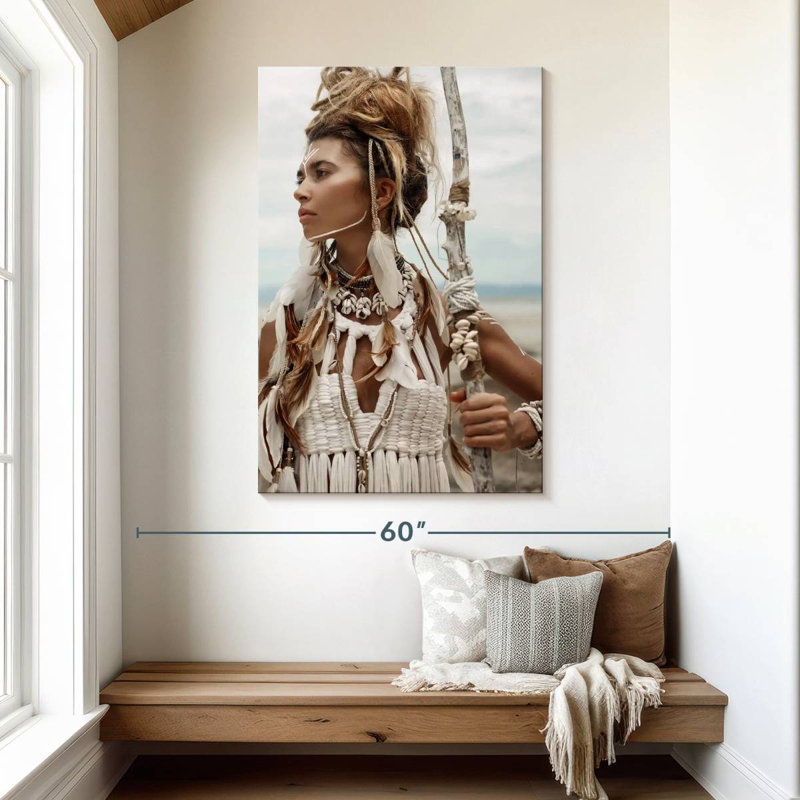 Leisha Native American Lady Warrior, H 48 po x l 32 po