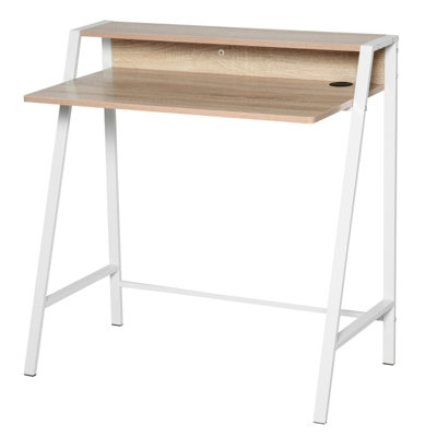 Writing Desk Computer Table Laptop Storage Shelf White and 84*45*85 cm Engineered Wood 1 Piece Writing Desk Oak Compact Workspace