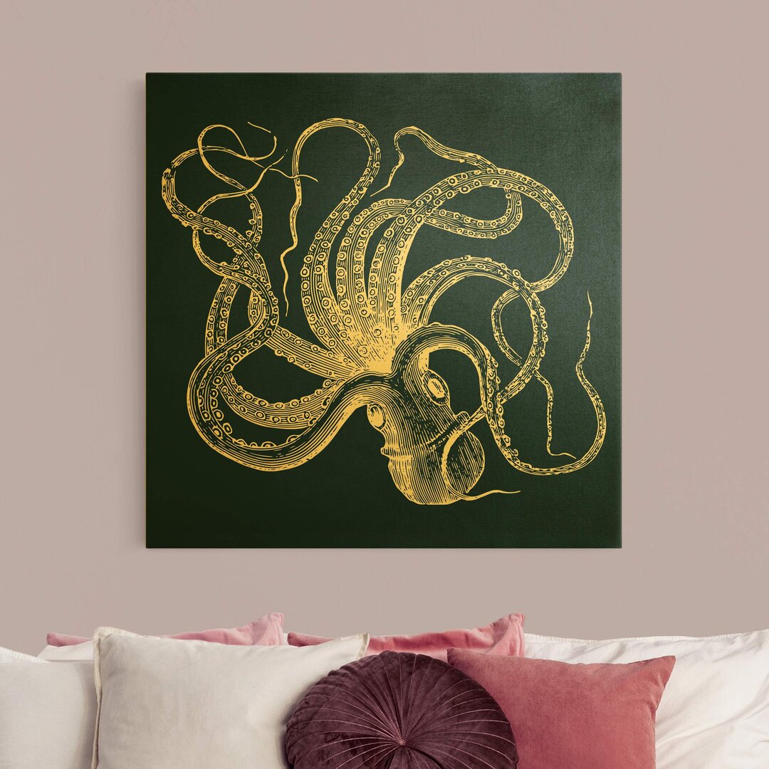 Leinwandbild Illustration Verrückter Oktopus auf Blau