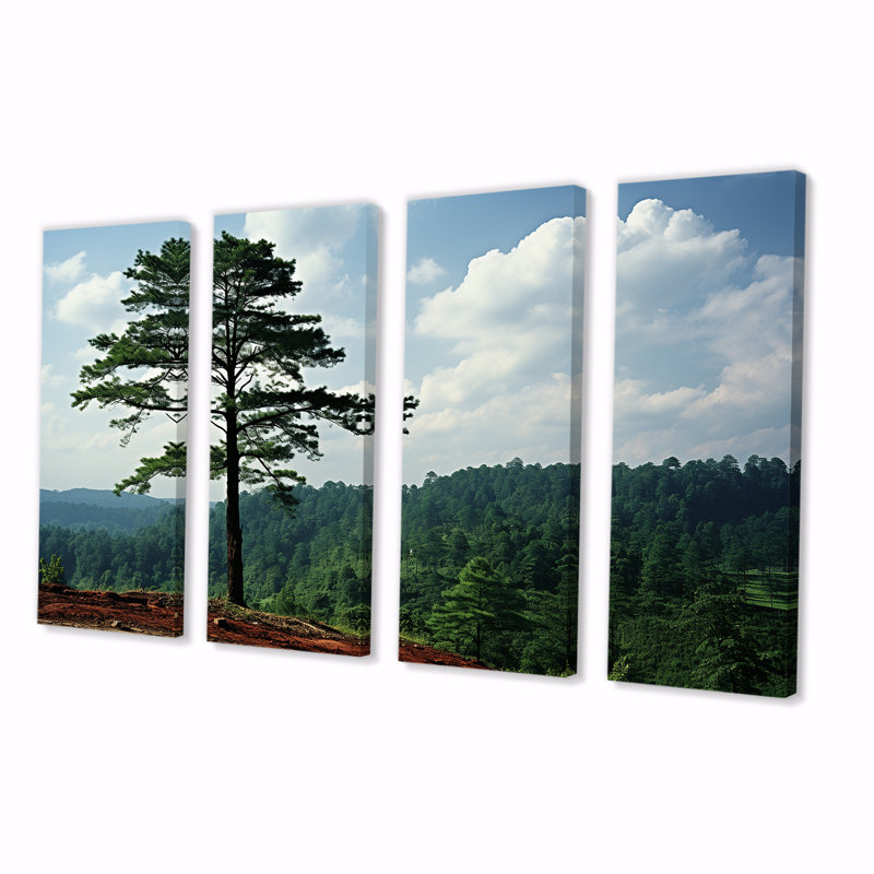 Arbre vert dans la forêt, ensemble d'art mural 4 pièces, H 32 po x l 64 po