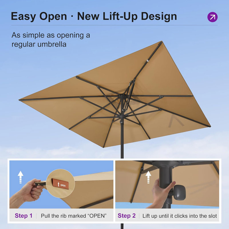 Parasol de table semi-automatique pour l'extérieur, Beige, L 120 po x P 120 po